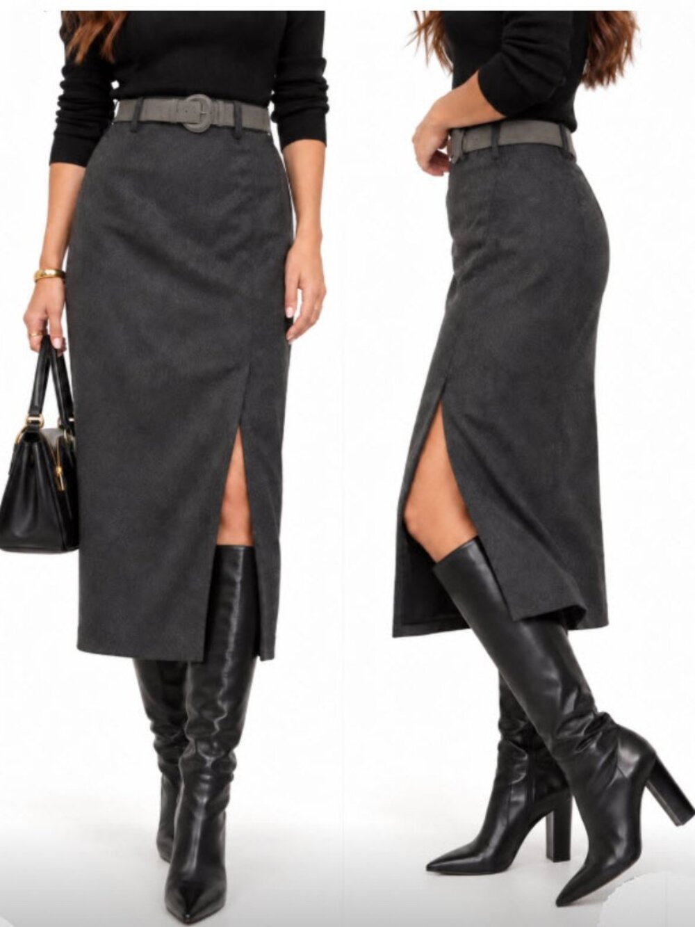 Jeremy Scott Pure Virgin Wool Midi Skirt Dark Grey Size 10